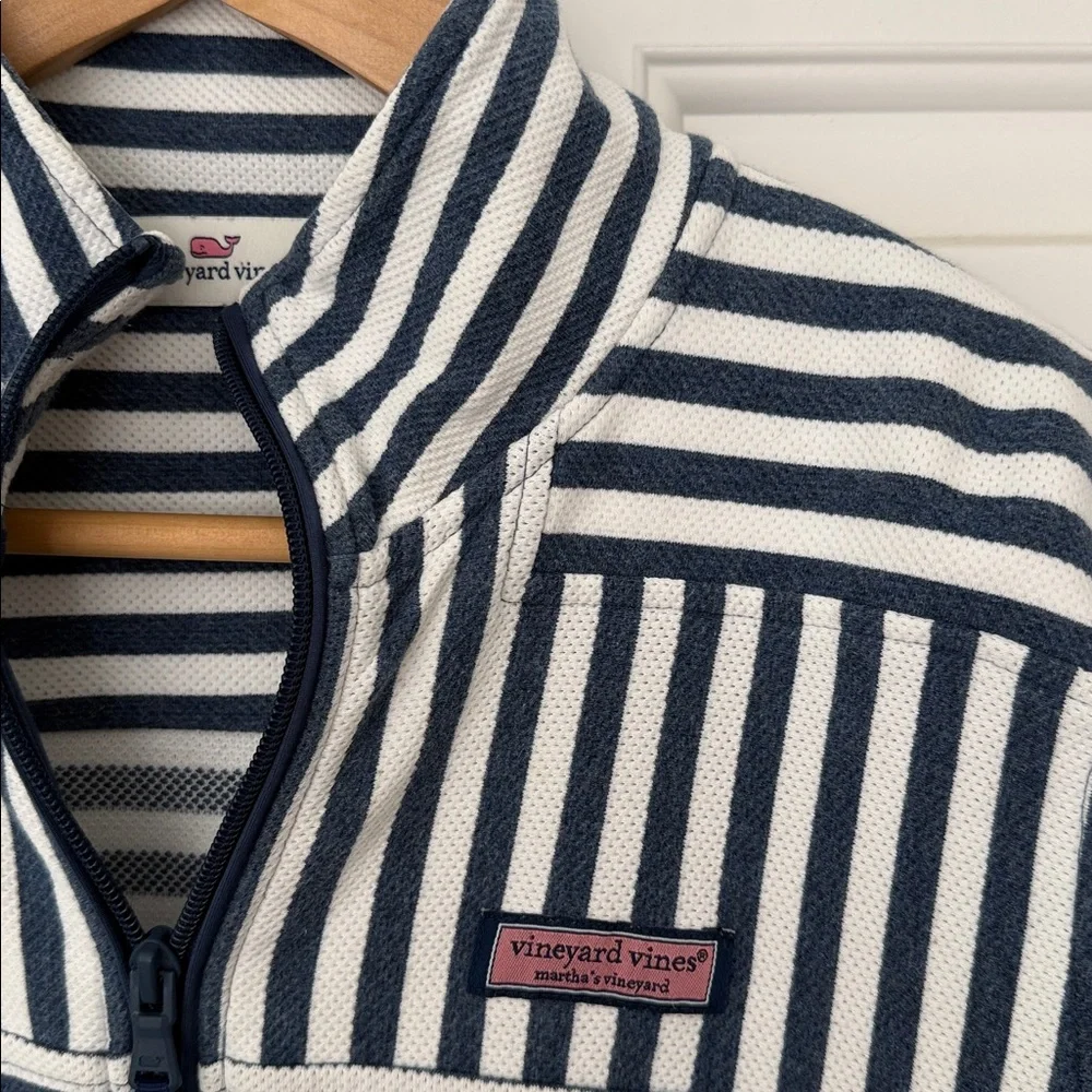 Women’s Vineyard Vines Navy and White Striped Quarter Zip - Picture 2 of 4